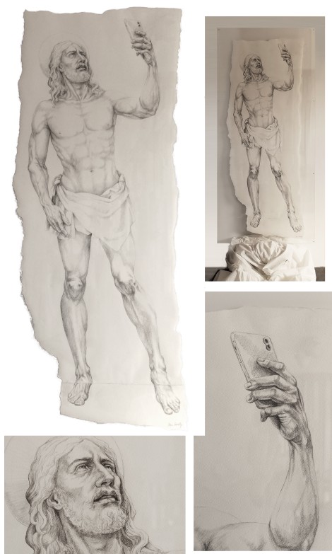 The Jesus - Pencil on Fabriano Paper, under Plexiglas - 